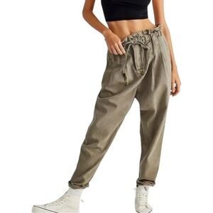 Free People Margate Pleated Harem Paper Bag Olive Utility Pants Small New